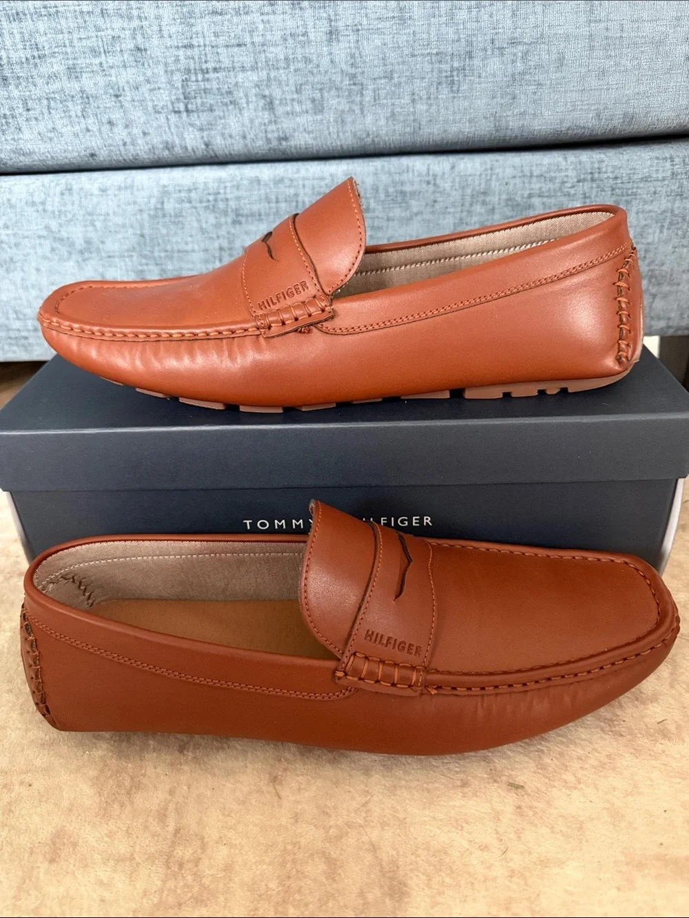 Tommy Hilfiger Men's Amile Tan Leather Penny Loafers